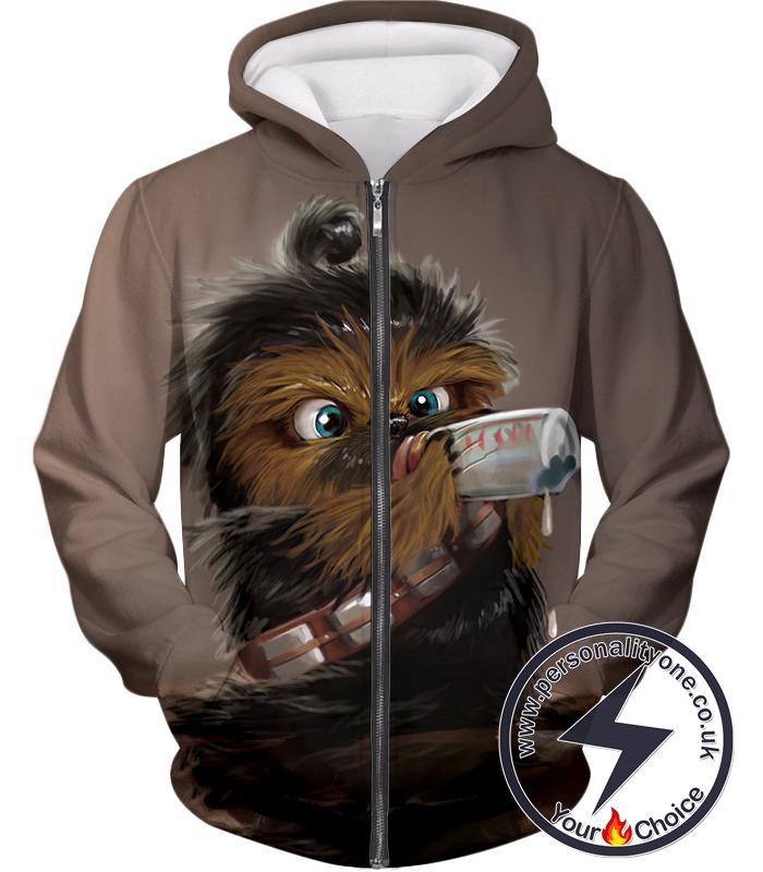 Star Wars Extremely Cute Chewbacca Cool Graphic Grey Zip Up Hoodie